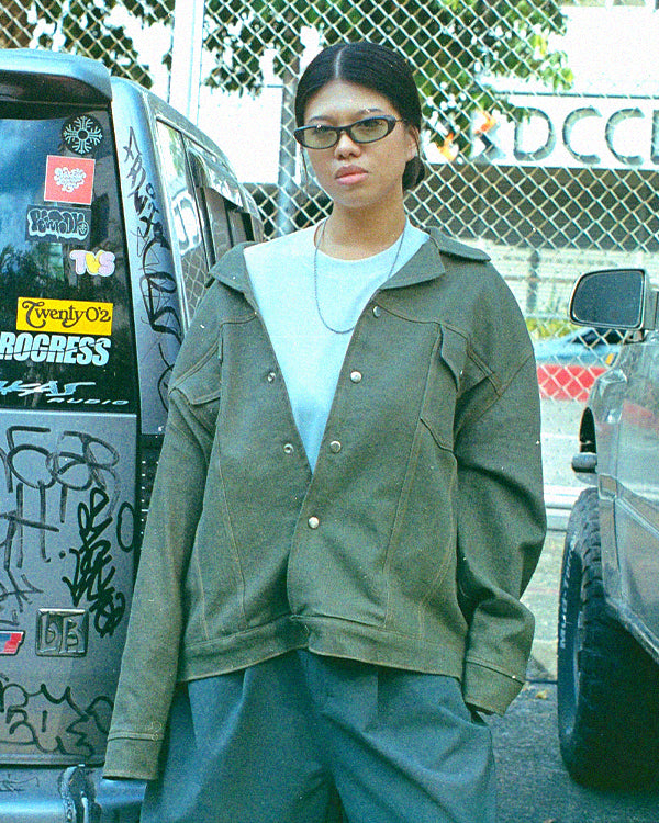 Washed Denim Trucker Jacket [Green]