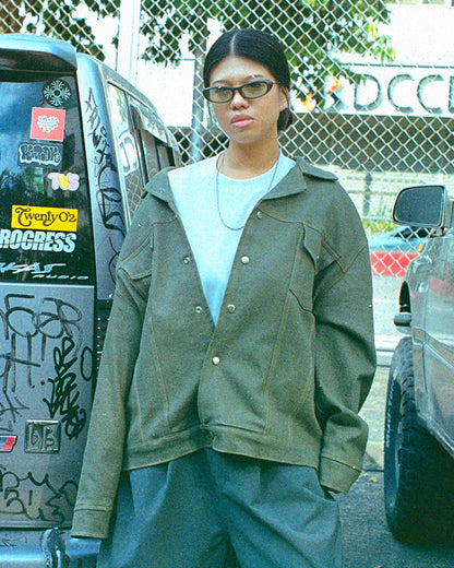 Washed Denim Trucker Jacket [Green]