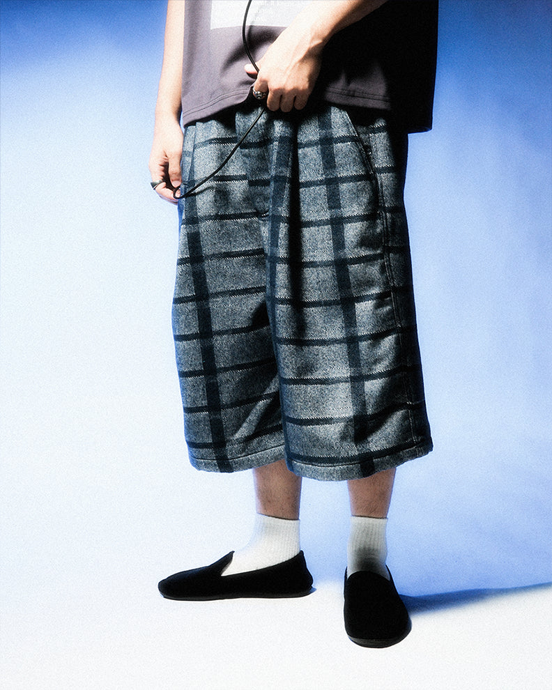 Navy Wool Long Trouser Shorts