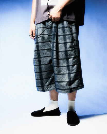 Navy Wool Long Trouser Shorts